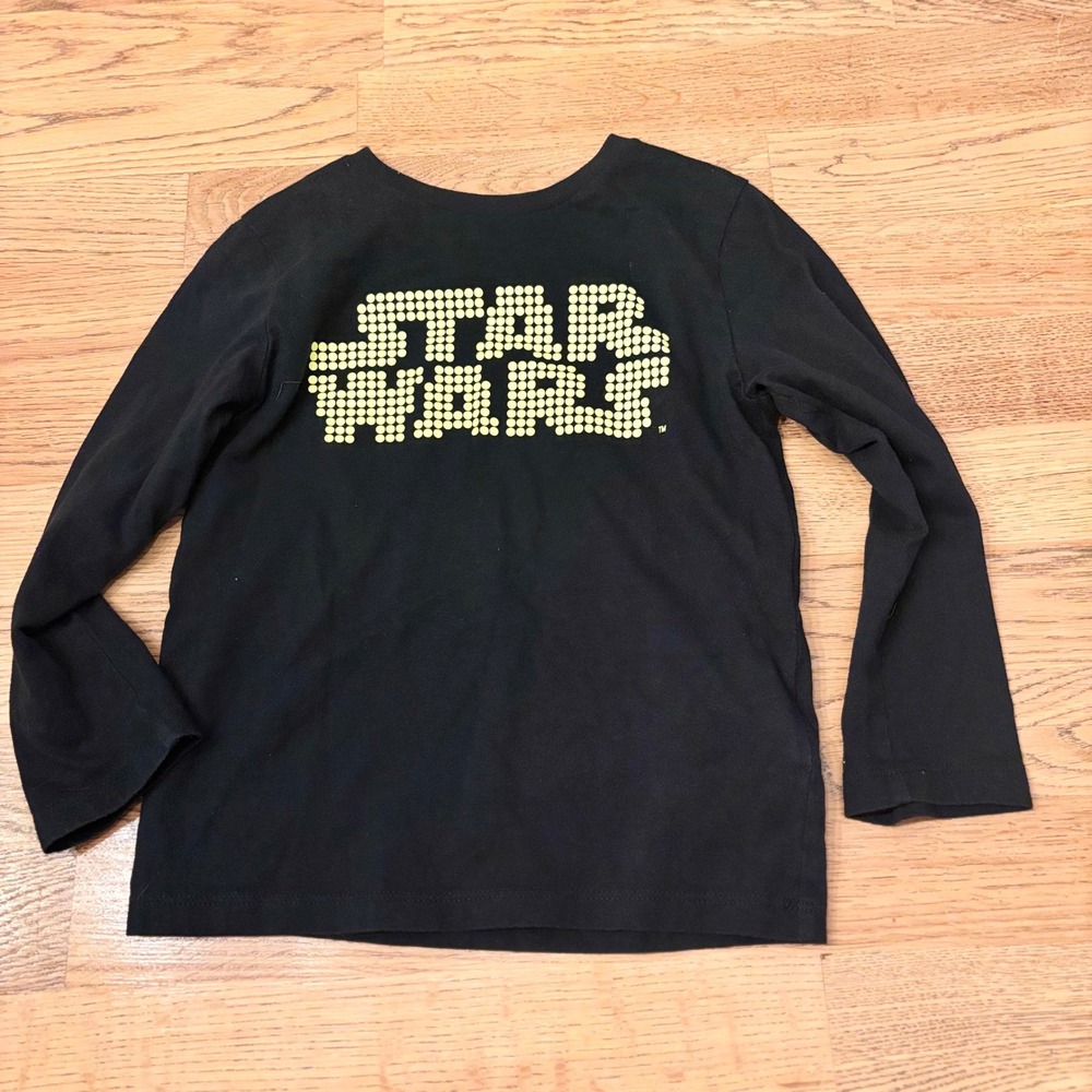 Star Wars Kids Black Long Sleeve T Shirt Size 4T Lite Brite Words‎ Gift Comfy